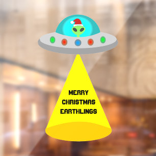 Kerst UFO Ho Alien vliegende schotel Custom Raamsticker