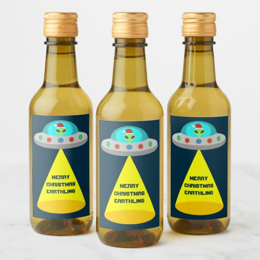 Kerst UFO Ho Alien vliegende schotel Custom Wijn Etiket (Flessen)