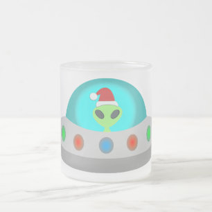 Kerst UFO Ho Ho Alien vliegende schotel Matglas Koffiemok