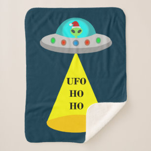 Kerst UFO Ho Ho Alien vliegende schotel Sherpa Deken