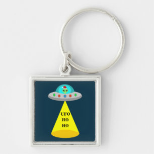 Kerst UFO Ho Ho Alien vliegende schotel Sleutelhanger