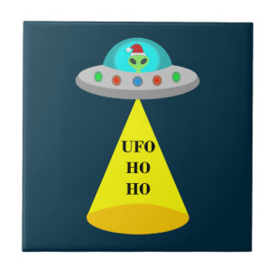 Kerst UFO Ho Ho Alien vliegende schotel Tegeltje