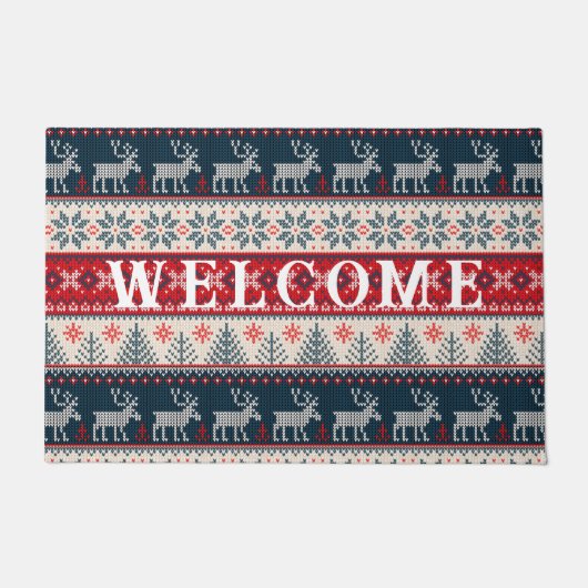 Kerst Ugly Sweater Faux Knitting Reindeer Deurmat (Voorkant)