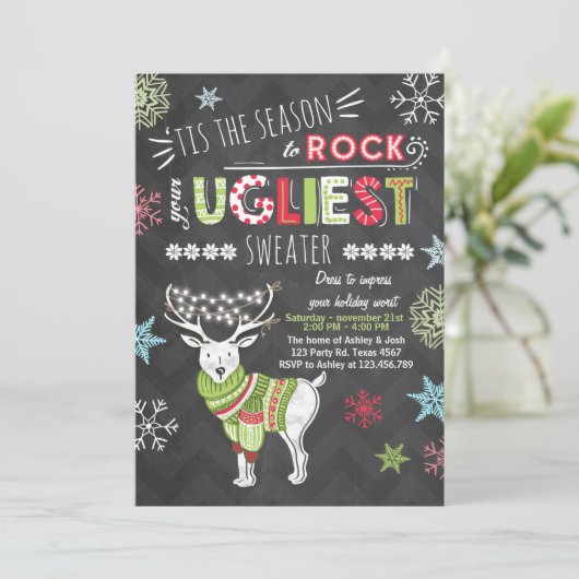Kerst Ugly sweater party Chalkboard rood groen Kaart (Staand voorkant)
