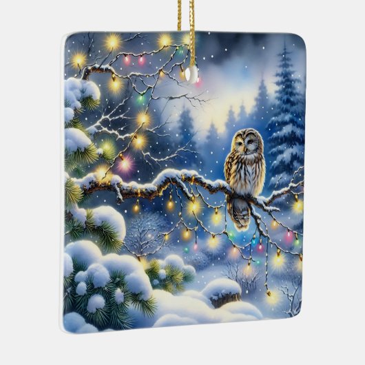 Kerst uil in een magisch winterbos keramisch ornament (Rechts)