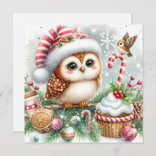 Kerst Uil Wenskaart Feestdagenkaart (Voorkant / Achterkant)