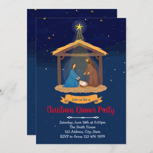 Kerst uitnodiging Religieuze Kerststal (Voorkant / Achterkant)