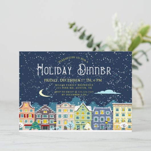 Kerst uitnodiging voor een sneeuwdag-huiselijke fe (Staand voorkant)