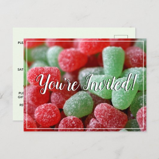Kerst uitnodigingskaart met rode en groene gomball uitnodiging briefkaart (Voorkant / Achterkant)