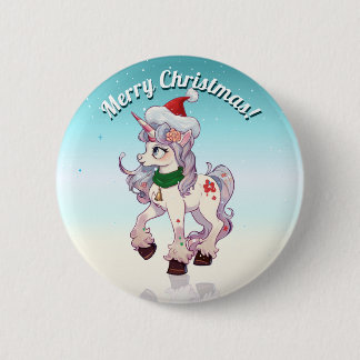 Kerst Unicorn Cartoon Ronde Button 5,7 Cm