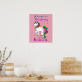 Kerst Unicorn Magical Rainbow Green Paars Poster (Keuken)