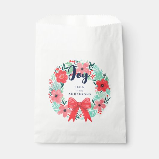 Kerst Vakantie Blauwe Joy Rode Bloemen Krans Bedankzakje (Voorkant)