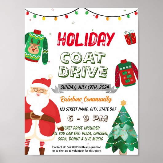 Kerst vakantie jas drive evenement sjabloon poster (Voorkant)