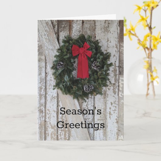 Kerst Vakantie Krans Rustiek Hout Schuur Door Kaart (Gele Bloem)