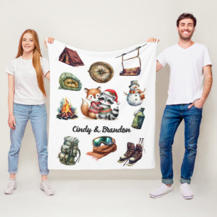 Kerst Vakantie Paar Outdoor Fox Wasbeer Wit Fleece Deken