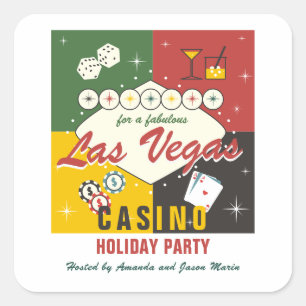 Kerst Vakantie Vegas Casino Poker Nacht Party Vierkante Sticker
