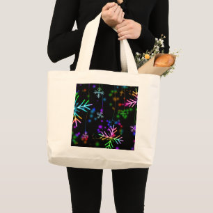 Kerst vallen verschillende neon kleuren sneeuwvlok grote tote bag