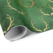 Kerst van Boho Green Gold Antlers Cadeaupapier (Rol Hoek)