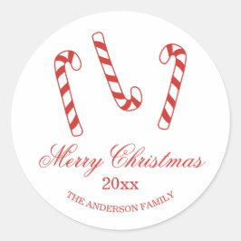 Kerst van Cute Red en White Candy Canes Ronde Sticker