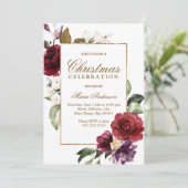 Kerst van de Bourgogne Floral Gold Border Kaart (Staand voorkant)