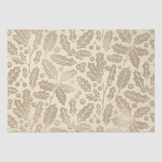 Kerst van de Champagne: Holly Leaves en Berries Tissuepapier (Voorkant)