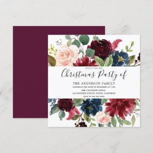 Kerst van de familie Burgundy Floral Waterverf Kaart
