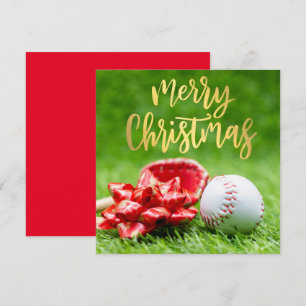 Kerst van de honkbal met bal op groen feestdagenkaart