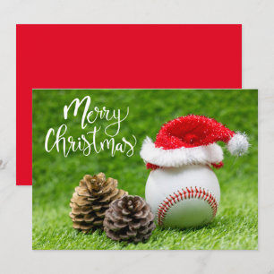 Kerst van de honkbal met kersthoed feestdagenkaart