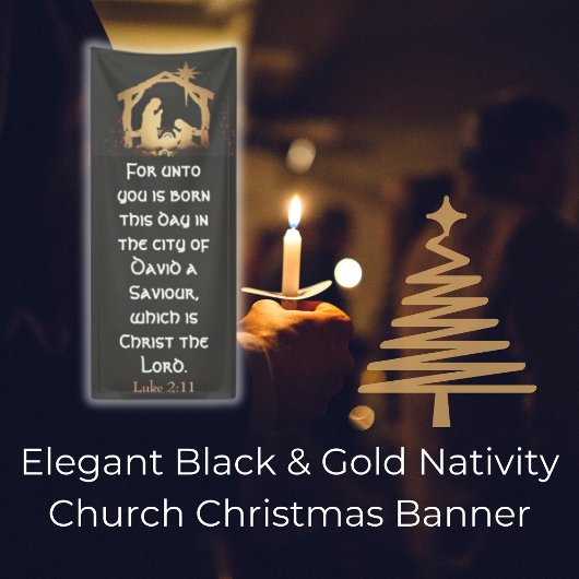 Kerst van de Kerk van de Elegant Black & Gold Nati Spandoek