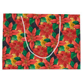 Kerst van de rode en gouden Poinsettias Groot Cadeauzakje (Achterkant)