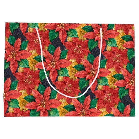 Kerst van de rode en gouden Poinsettias Groot Cadeauzakje (Achterkant)