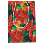 Kerst van de rode en gouden Poinsettias Medium Cadeauzakje (Voorkant)