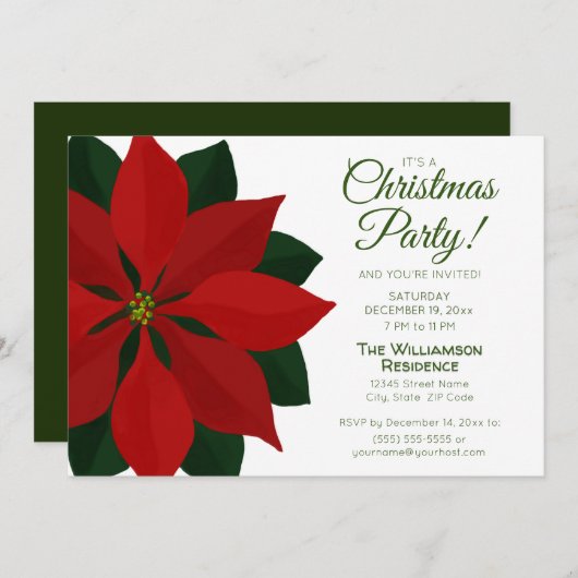 Kerst van de rode en groene Poinsettia Kaart (Voorkant / Achterkant)