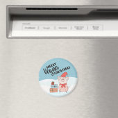 Kerst van de Vegan met cartoon biggen en cadeaus Magneet (Insitu (Vaatwasser))