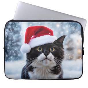 Kerst van de zwarte en witte kat laptop sleeve