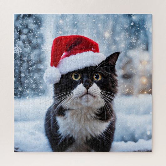 Kerst van de zwarte en witte kat legpuzzel (Verticaal)