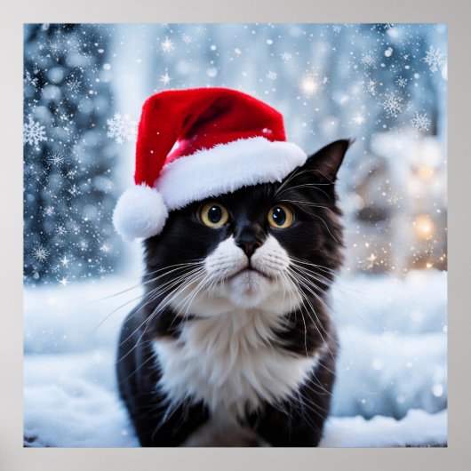 Kerst van de zwarte en witte kat poster (Voorkant)