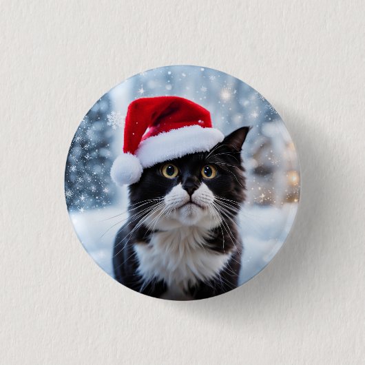 Kerst van de zwarte en witte kat ronde button 3,2 cm (Voorkant)