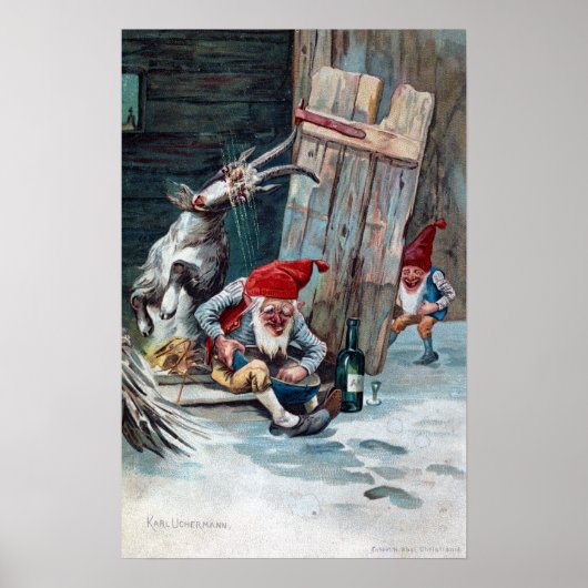  kerst van gnomen en geit poster (Voorkant)