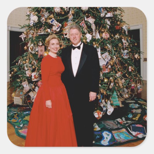 Kerst van het Amerikaanse President Bill Clinton & Vierkante Sticker (Voorkant)