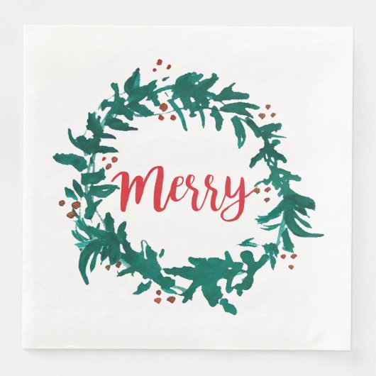 Kerst van het Merry Wreath Berry Red Script Servet (Voorkant)