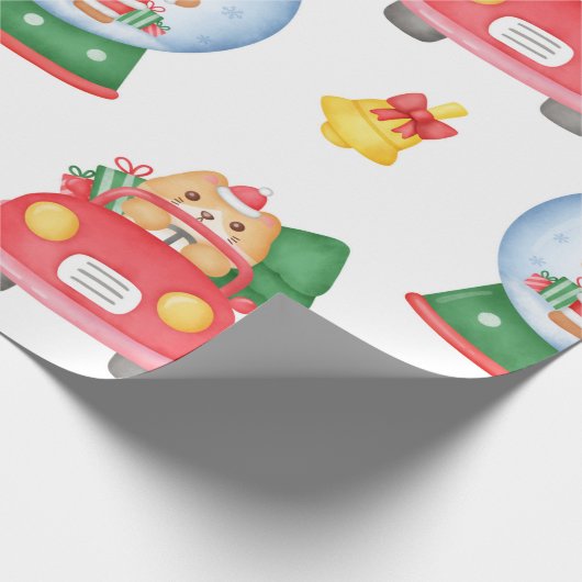 Kerst van het wereldbol met drijvende kat en sneeu cadeaupapier (Hoek)