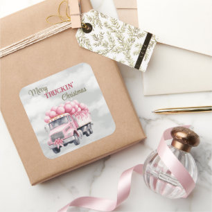 Kerst van Merry Truckin Vierkante Sticker