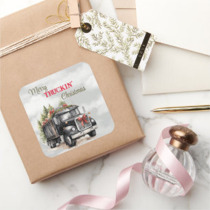 Kerst van Merry Truckin Vierkante Sticker