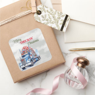 Kerst van Merry Truckin Vierkante Sticker