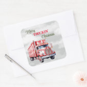 Kerst van Merry Truckin Vierkante Sticker (Envelop)