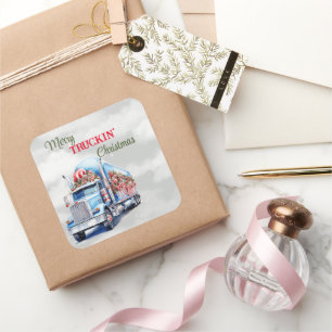 Kerst van Merry Truckin Vierkante Sticker