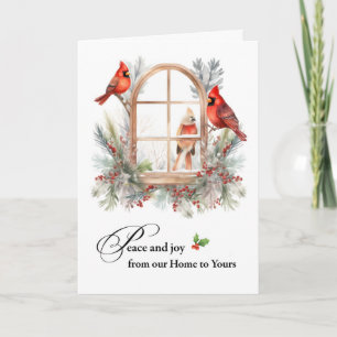Kerst van ons huis naar uw kardinale vogels kaart