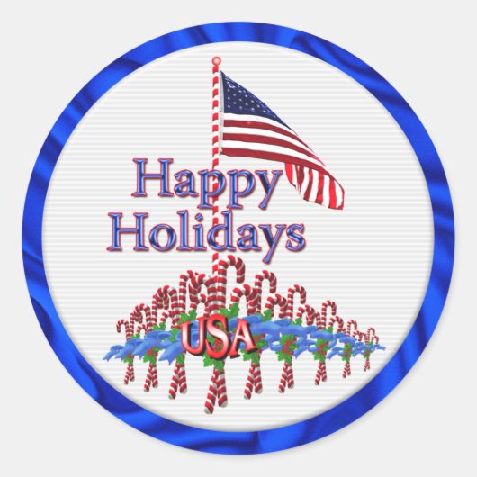 Kerst van Patriotic Candy Canes Ronde Sticker (Voorkant)