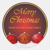 Kerst van Red & Gold Holly Baubles Ronde Sticker (Voorkant)